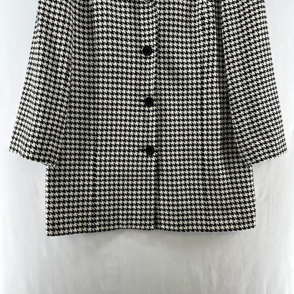 Coldwater Creek Overcoat Womens 14 Silk Wool Fully Lined Houndstooth Black White - Picture 5 of 11